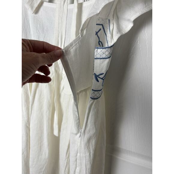 Greek Inspired White And Blue Linen Dress Large - Picture 4 of 5